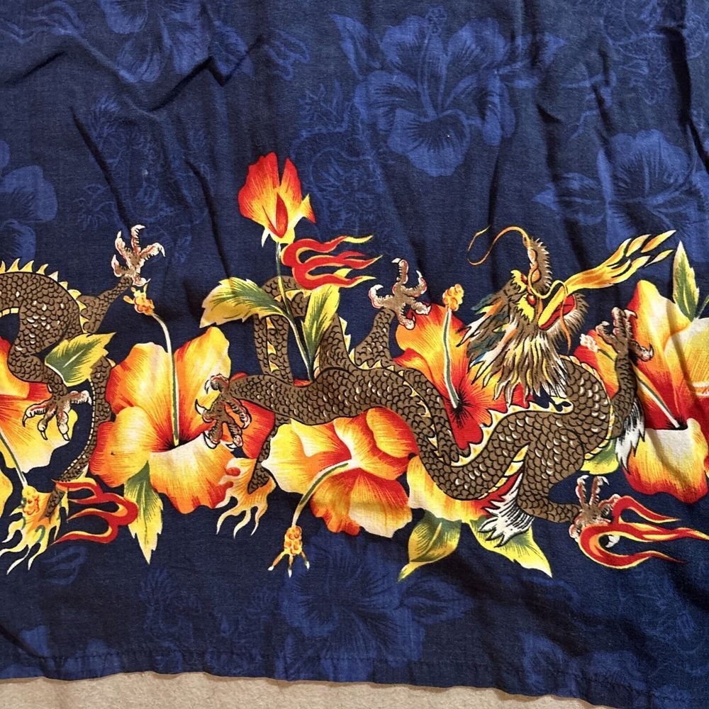 Vintage Kennington Ltd Hawaiian Dragon Flames Shirt Button Up‎ Mens XL Blue Red - Picture 7 of 7